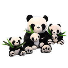Mother and baby panda doll with Bamboo Leaves Plush Toys Soft Cartoon Animal Black and White Panda